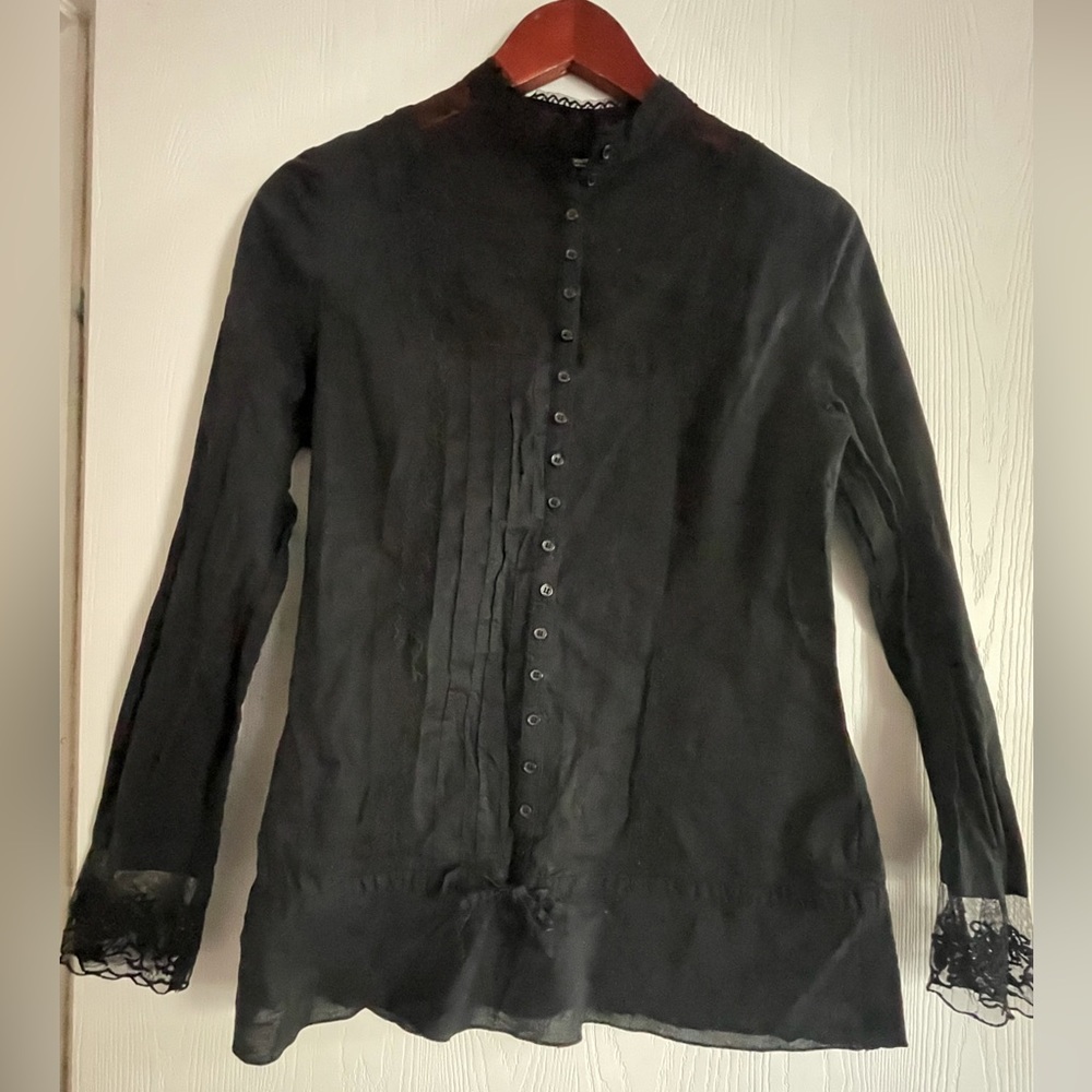 La Redoute Pullover Black Button Long Sleeve Top, Size 6, EUC.